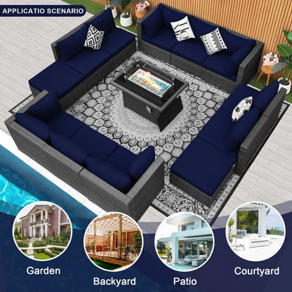 Set di divani componibili per esterni FINCATI in vimini grigio con tavolo e braciere