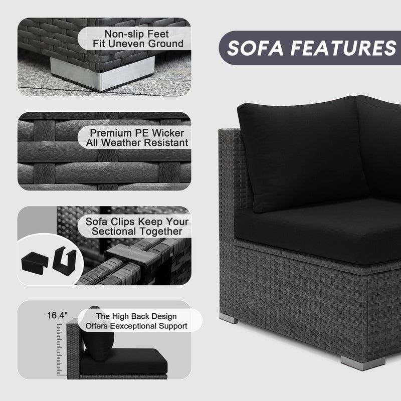 Set di divani componibili per esterni FINCATI in vimini grigio con tavolo e braciere