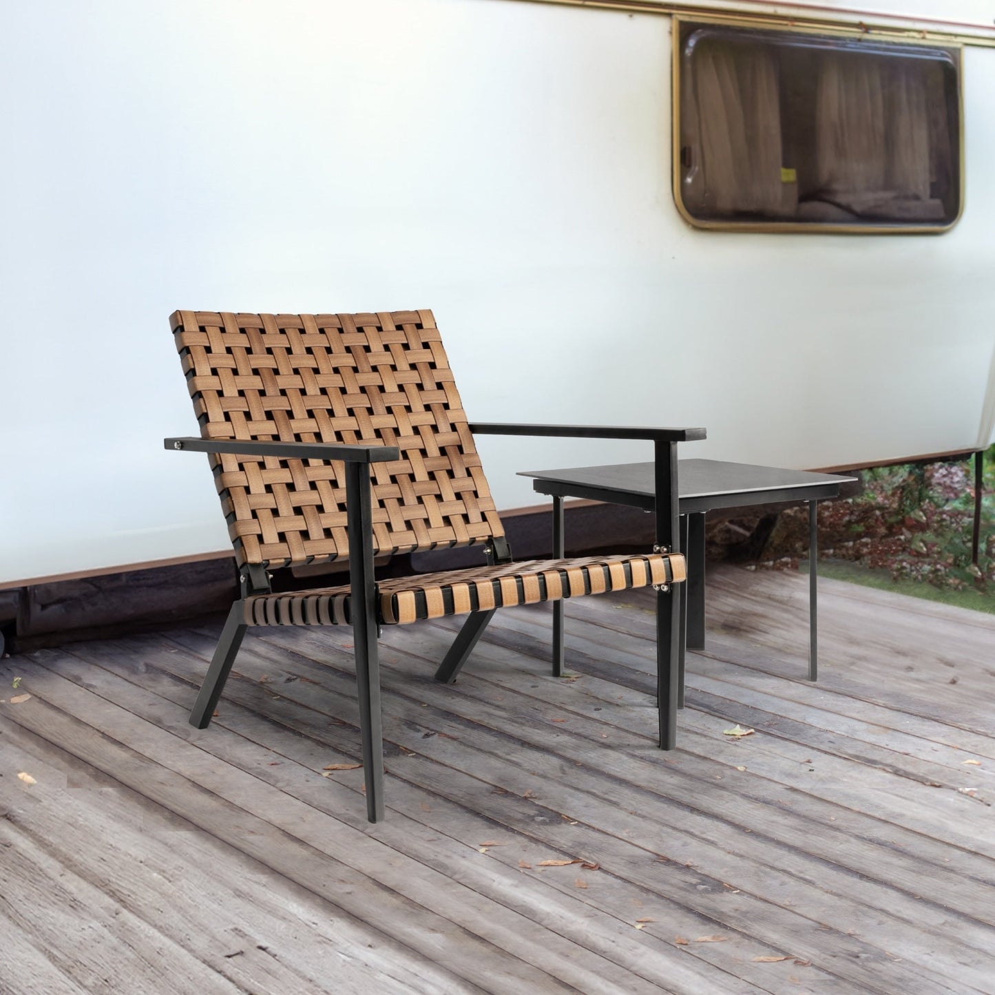 Set da bistrot per esterni in pelle intrecciata PE