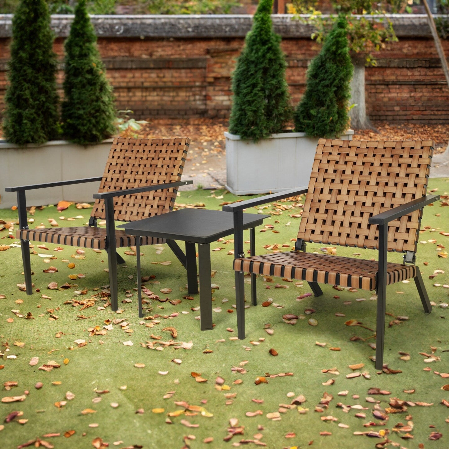 Set da bistrot per esterni in pelle intrecciata PE