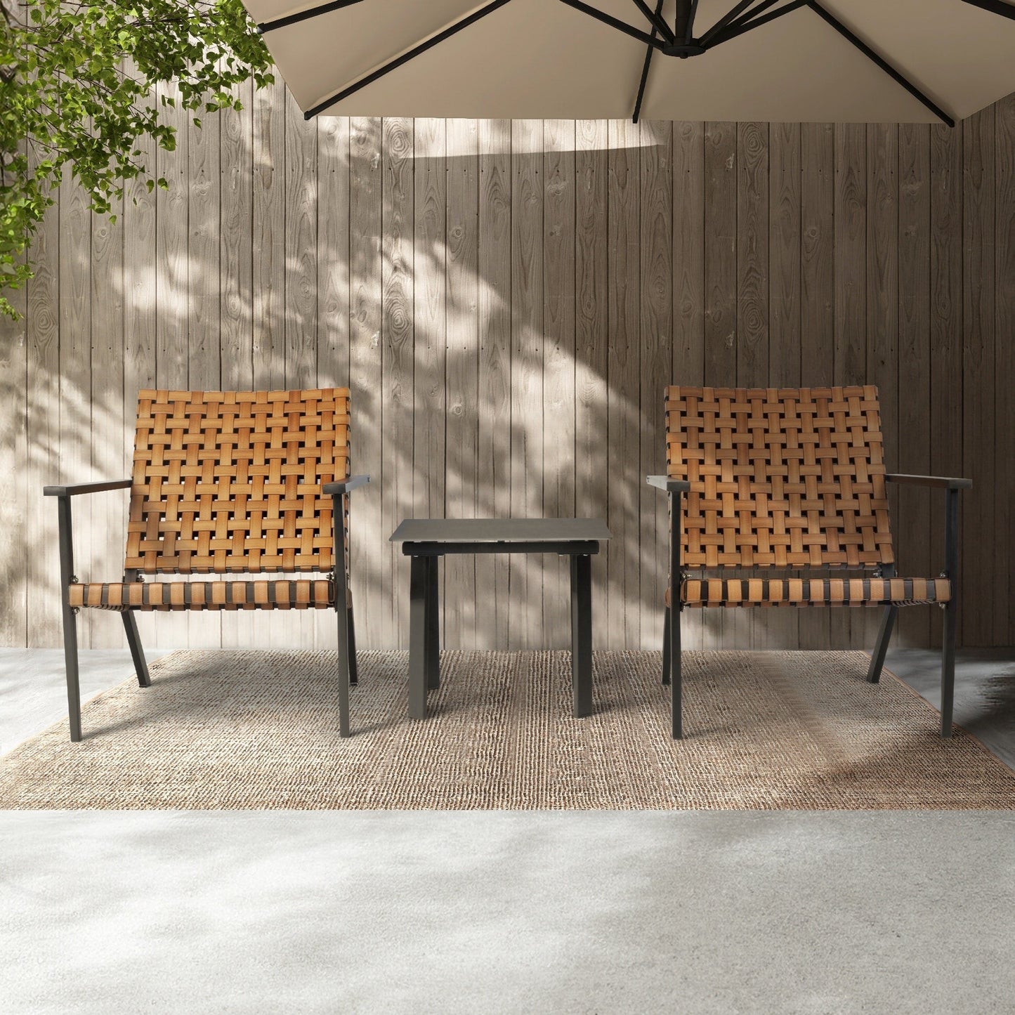 Set da bistrot per esterni in pelle intrecciata PE