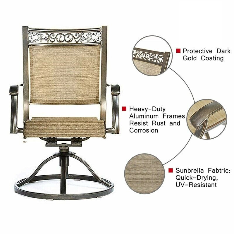 Sedia da pranzo girevole in alluminio per esterni (set da 2)