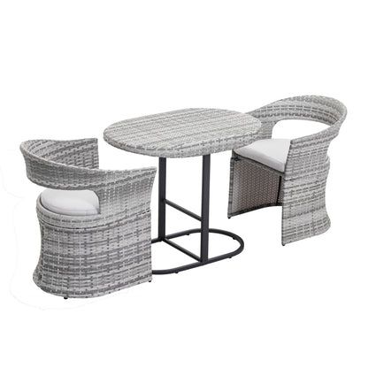 Set da bistrot da esterno per patio, 3 pezzi, struttura in ferro e rattan, grigio