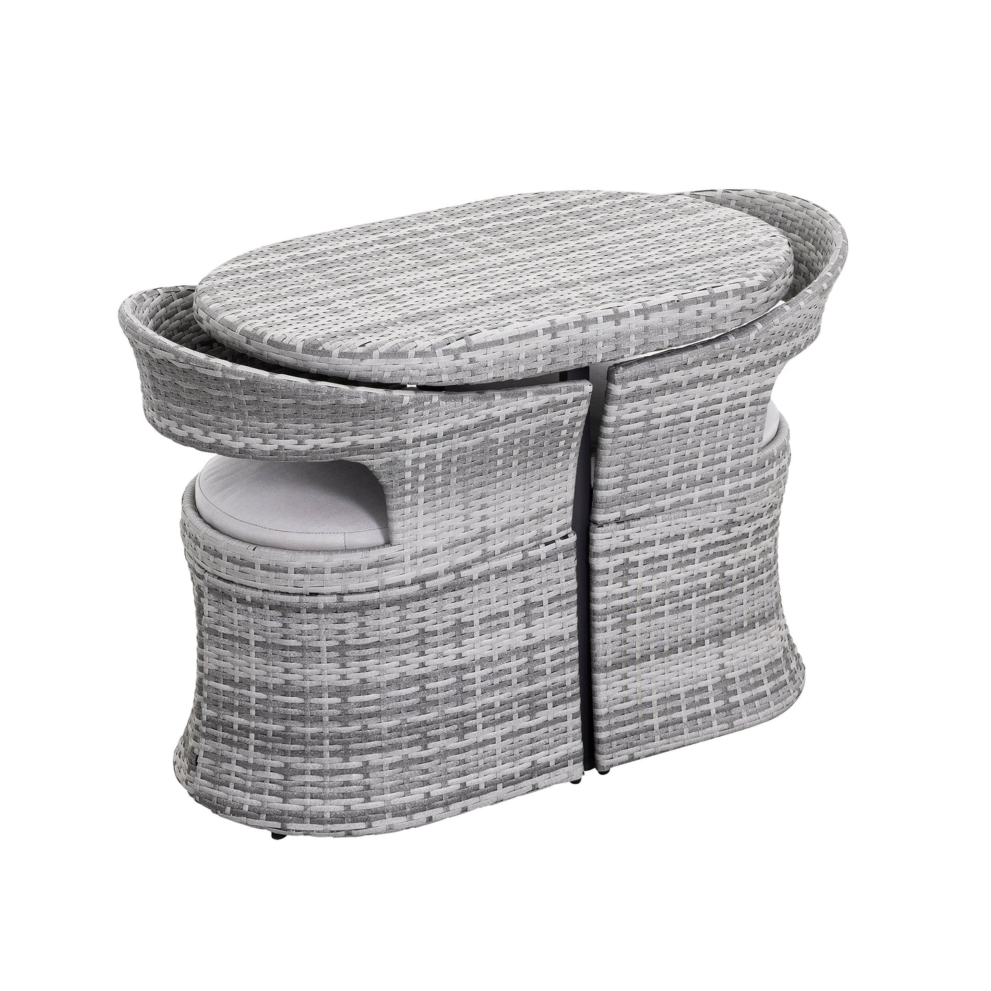 Set da bistrot da esterno per patio, 3 pezzi, struttura in ferro e rattan, grigio