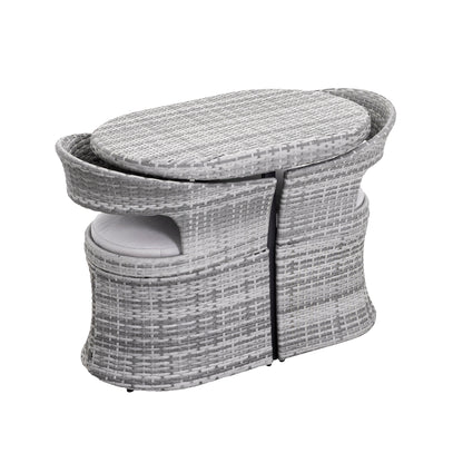 Set da bistrot da esterno per patio, 3 pezzi, struttura in ferro e rattan, grigio