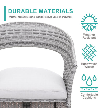 Set da bistrot da esterno per patio, 3 pezzi, struttura in ferro e rattan, grigio