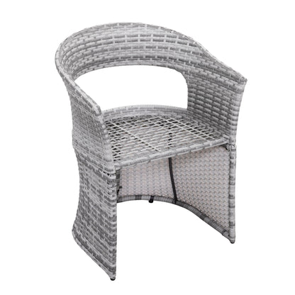 Set da bistrot da esterno per patio, 3 pezzi, struttura in ferro e rattan, grigio