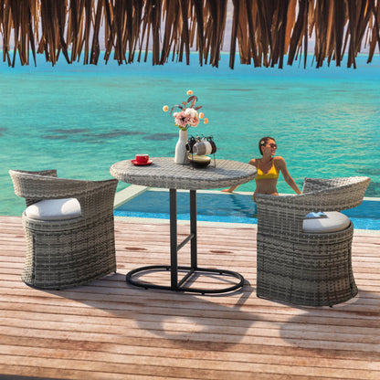 Set da bistrot da esterno per patio, 3 pezzi, struttura in ferro e rattan, grigio