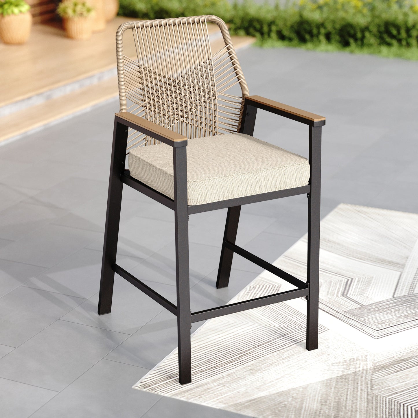 Set da bistrot con sgabelli da bar e tavolo da esterno per patio, 3 pezzi