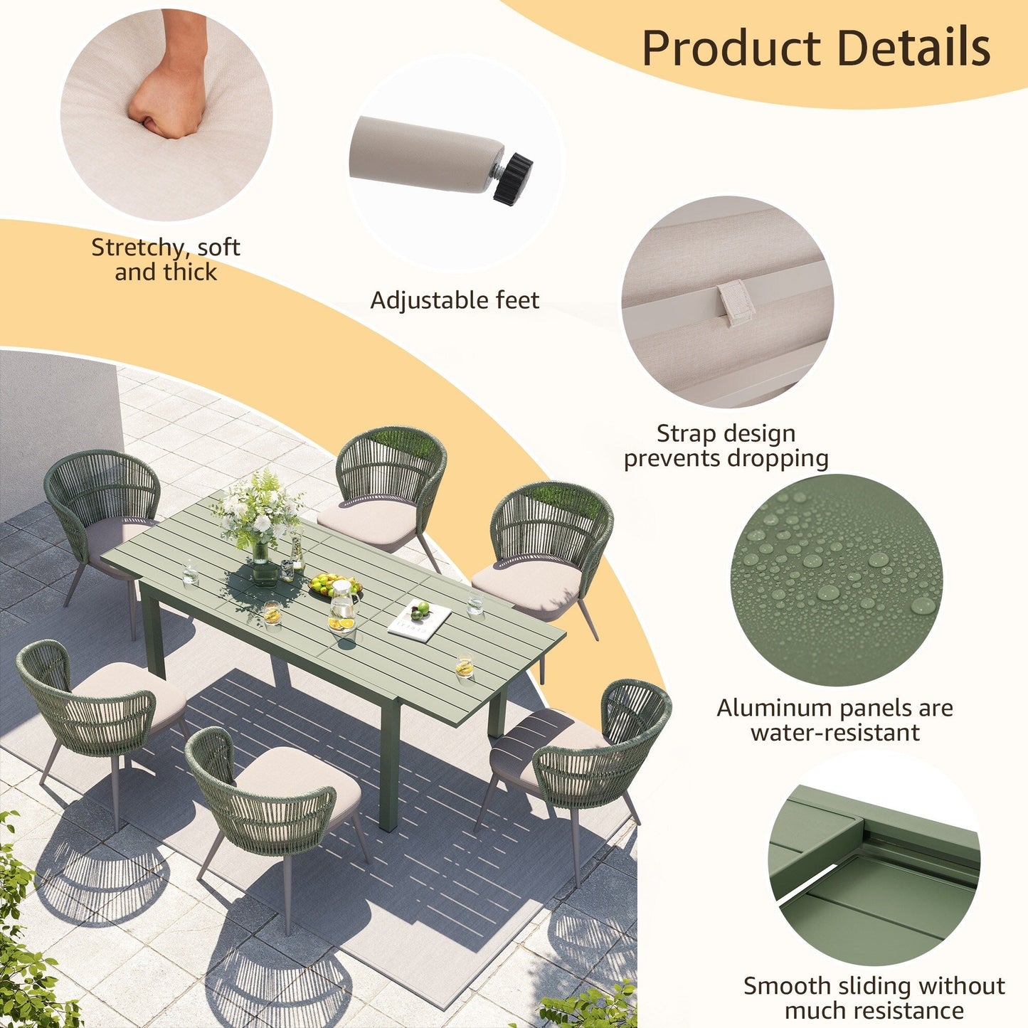 Set da pranzo per esterni con sedie e tavolo estensibile