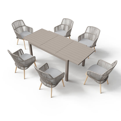 Set da pranzo per esterno con sedie e tavolo da pranzo estensibile (set da 7 pezzi)