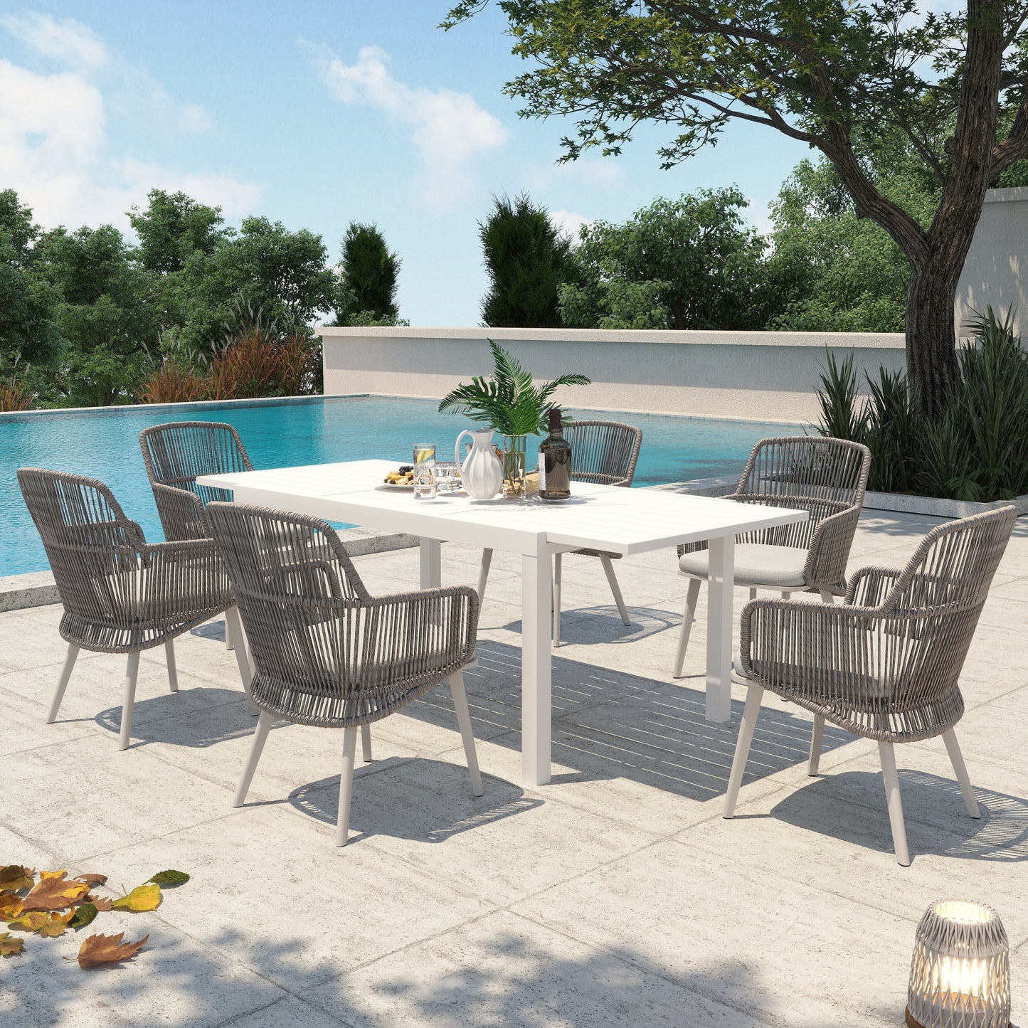 Set da pranzo per esterno con sedie e tavolo da pranzo estensibile (set da 7 pezzi)