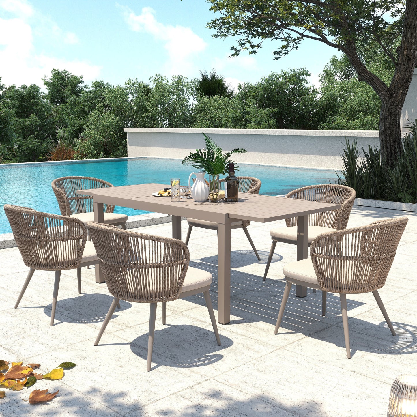 Set da pranzo per esterni con sedie e tavolo estensibile