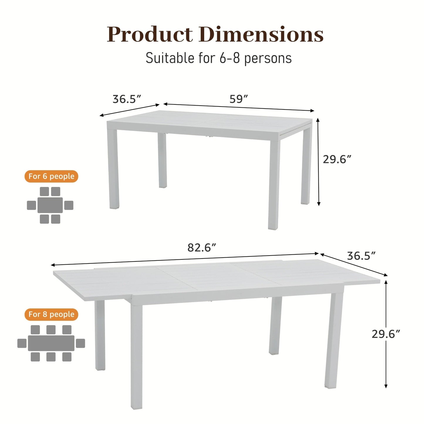 Set da pranzo per esterno con sedie e tavolo da pranzo estensibile (set da 7 pezzi)