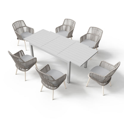 Set da pranzo per esterno con sedie e tavolo da pranzo estensibile (set da 7 pezzi)
