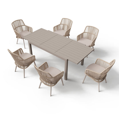 Set da pranzo per esterno con sedie e tavolo da pranzo estensibile (set da 7 pezzi)