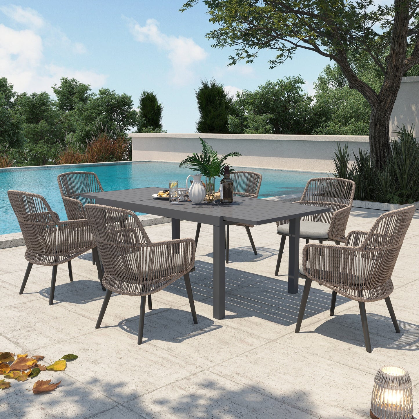 Set da pranzo per esterno con sedie e tavolo da pranzo estensibile (set da 7 pezzi)