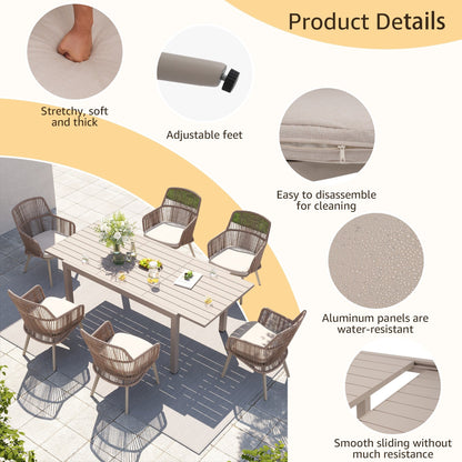 Set da pranzo per esterno con sedie e tavolo da pranzo estensibile (set da 7 pezzi)