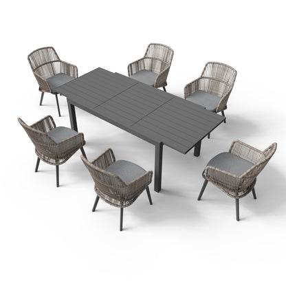 Set da pranzo per esterno con sedie e tavolo da pranzo estensibile (set da 7 pezzi)