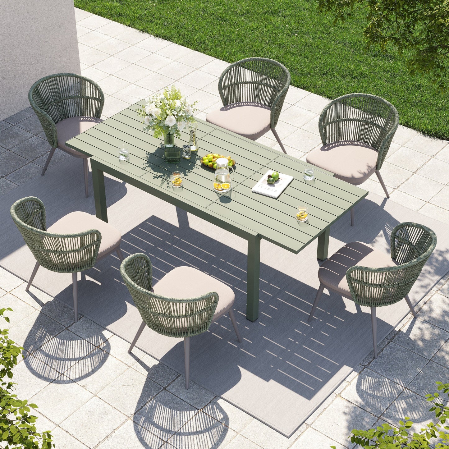 Set da pranzo per esterni con sedie e tavolo estensibile