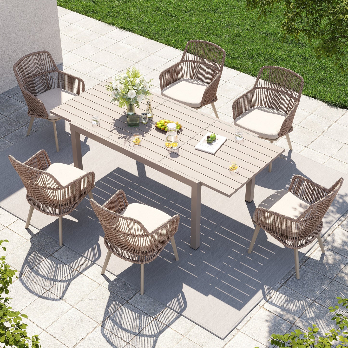 Set da pranzo per esterno con sedie e tavolo da pranzo estensibile (set da 7 pezzi)