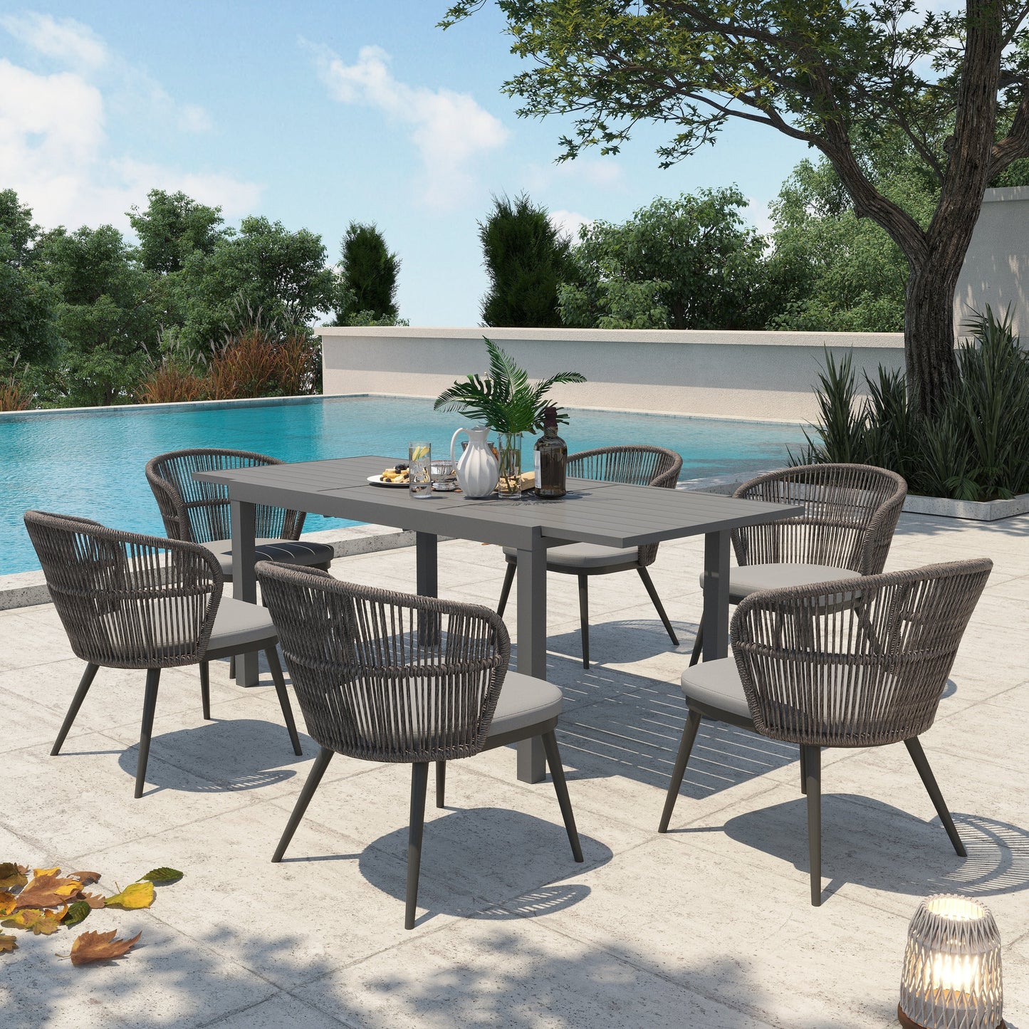 Set da pranzo per esterni con sedie e tavolo estensibile