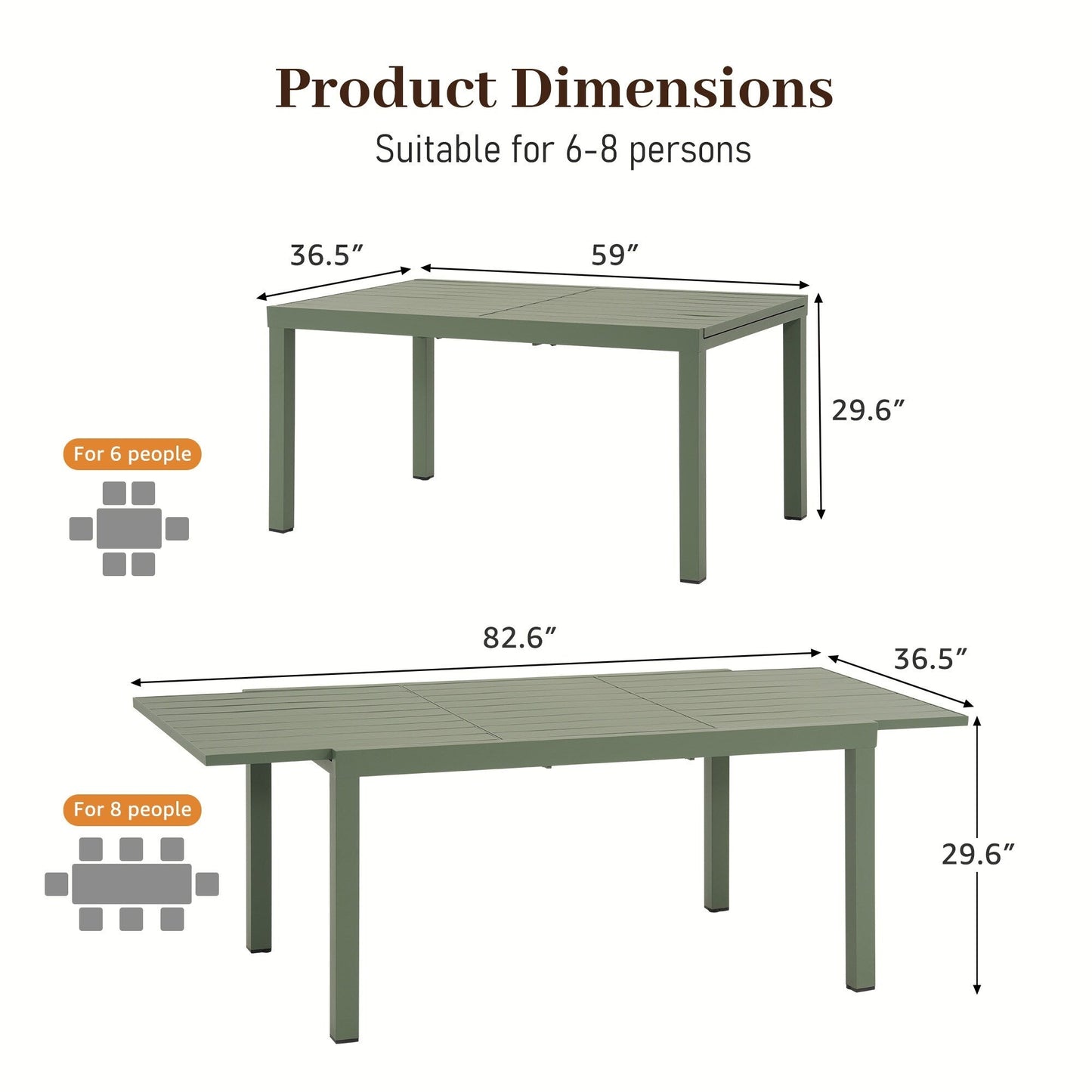 Set da pranzo per esterni con sedie e tavolo estensibile