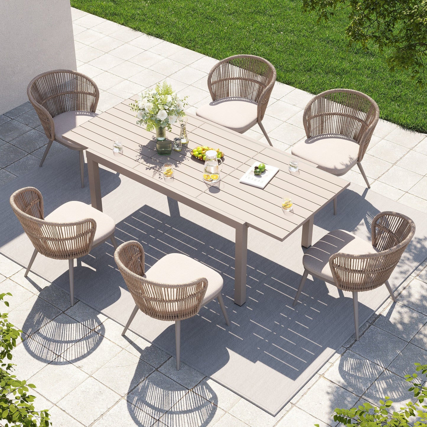 Set da pranzo per esterni con sedie e tavolo estensibile