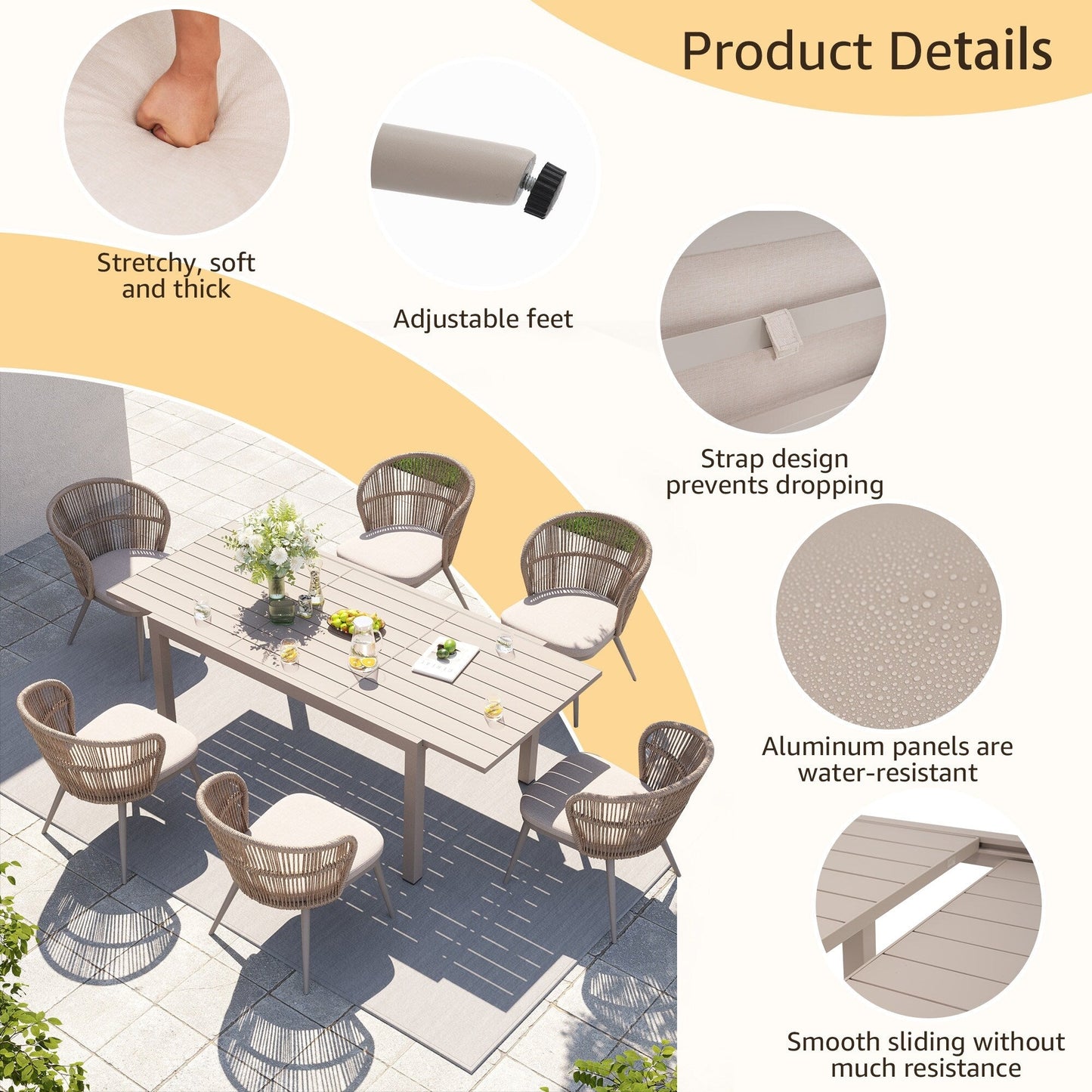 Set da pranzo per esterni con sedie e tavolo estensibile