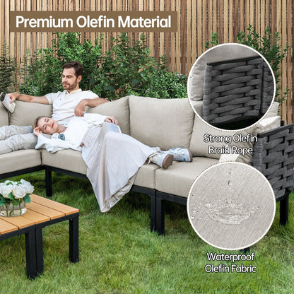 Set di mobili da giardino per esterni, divano componibile a L con 6 cuscini spessi e tavolino per giardino e veranda