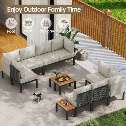 Set di mobili da giardino per esterni, divano componibile a L con 6 cuscini spessi e tavolino per giardino e veranda