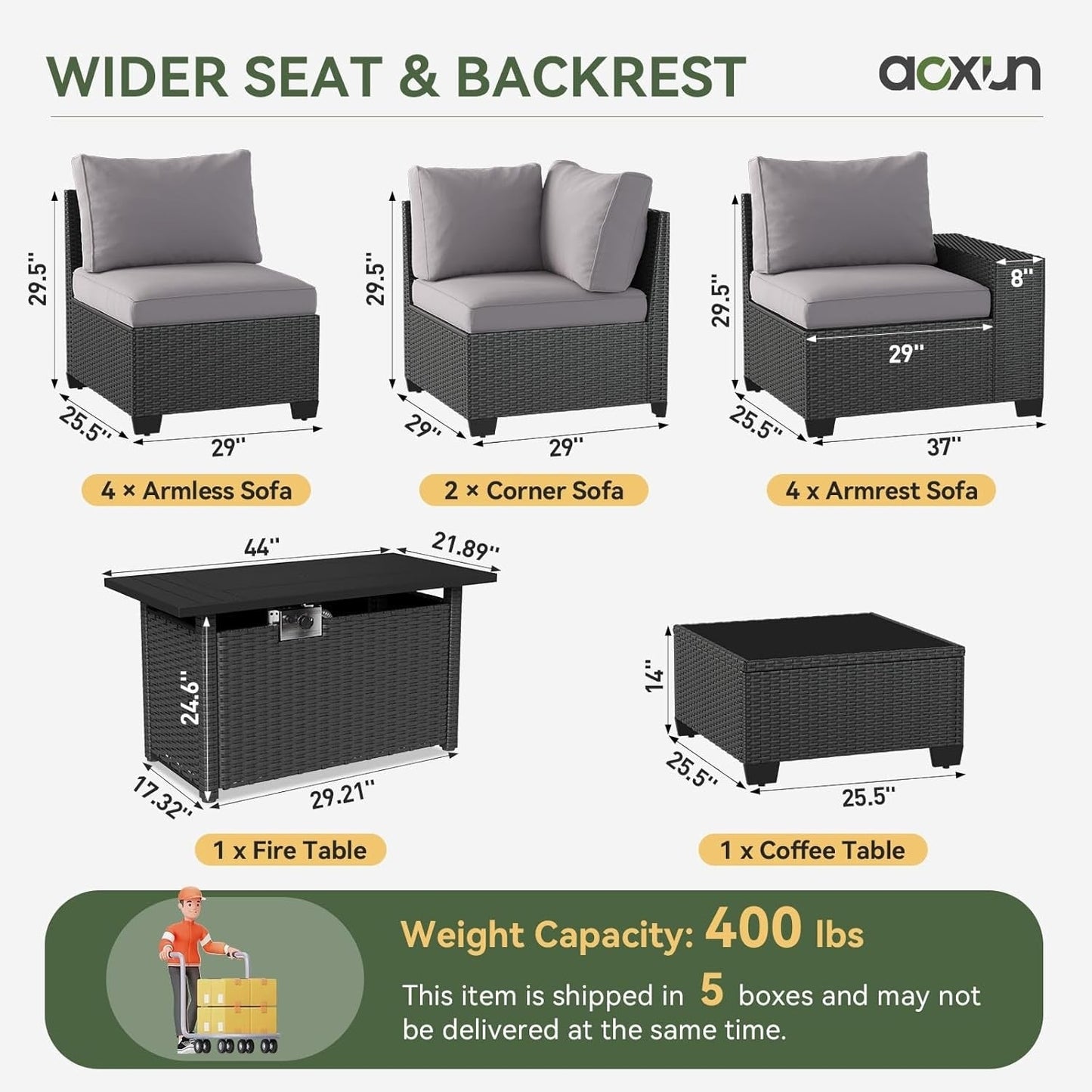 Set di mobili da giardino per esterni con cuscino spesso 4 pollici