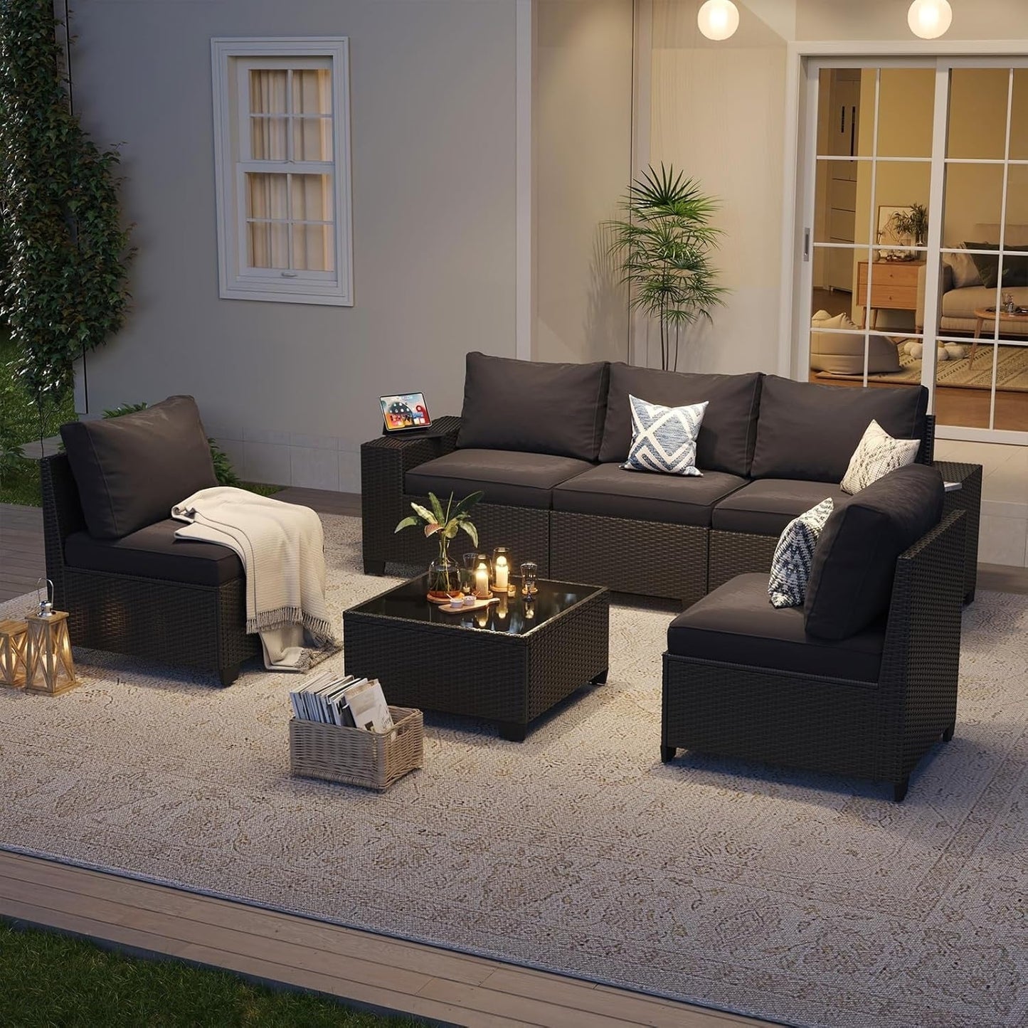 Set di mobili da giardino per esterni con cuscino spesso 4 pollici