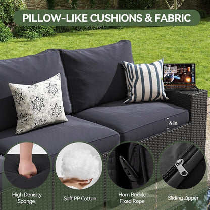 Set di mobili da giardino per esterni con cuscino spesso 4 pollici