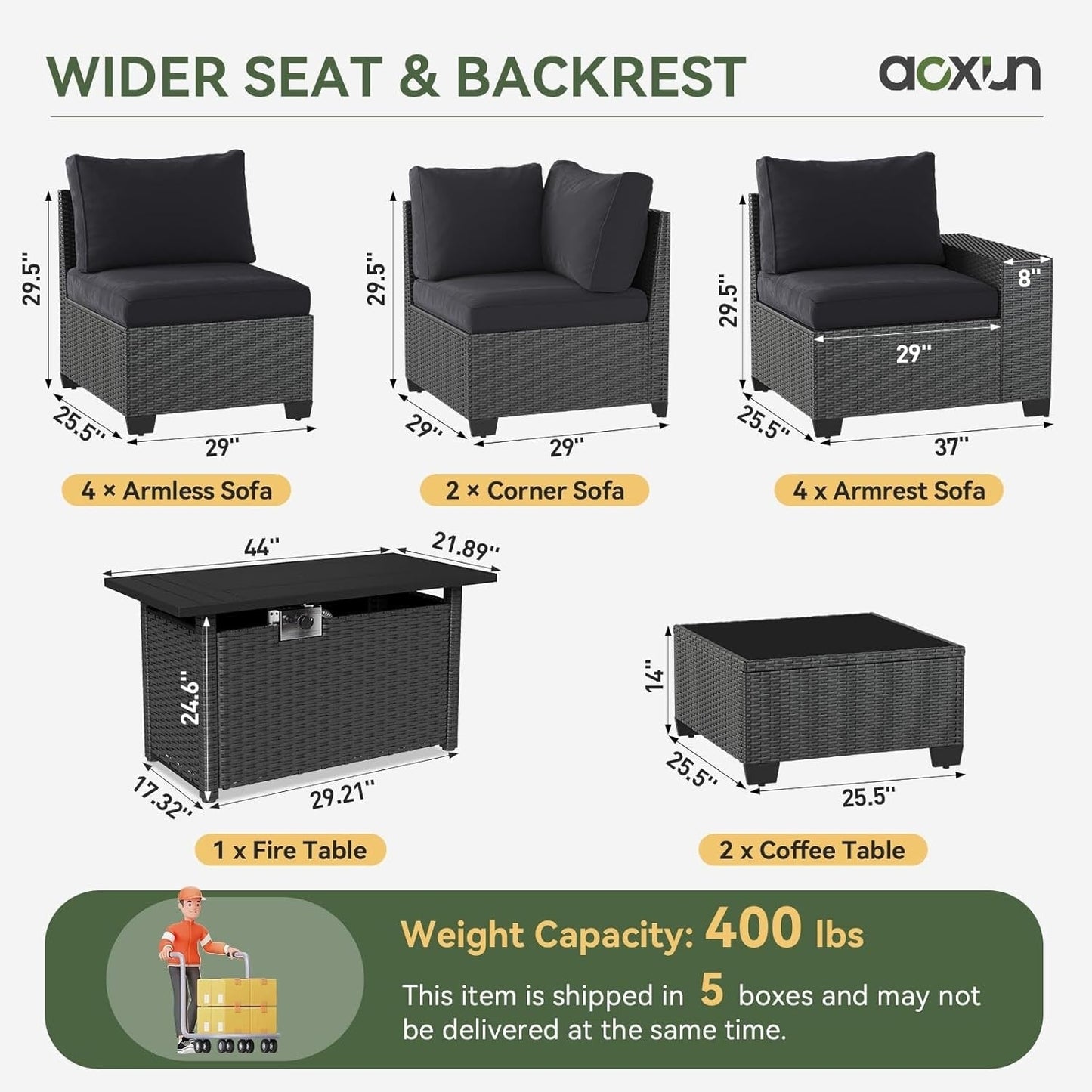 Set di mobili da giardino per esterni con cuscino spesso 4 pollici