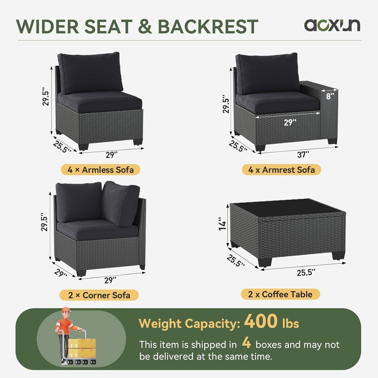 Set di mobili da giardino per esterni con cuscino spesso 4 pollici