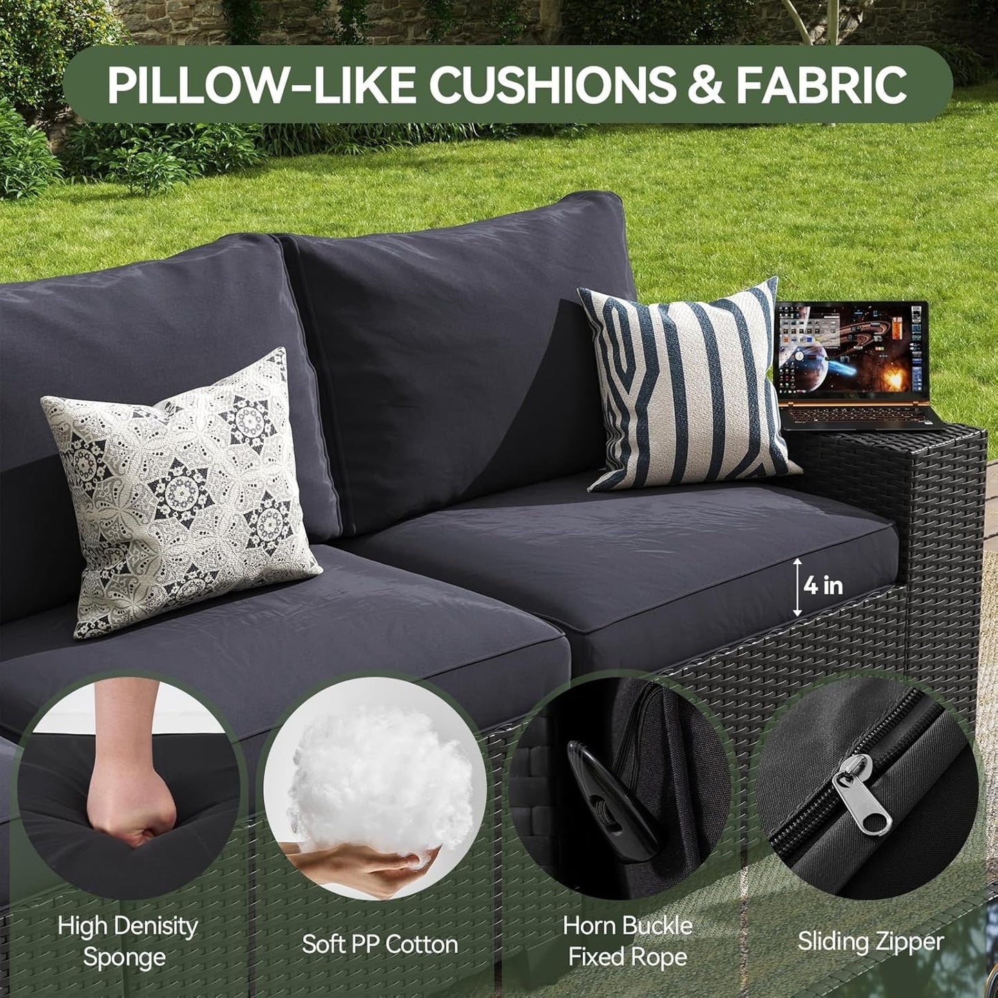 Set di mobili da giardino per esterni con cuscino spesso 4 pollici
