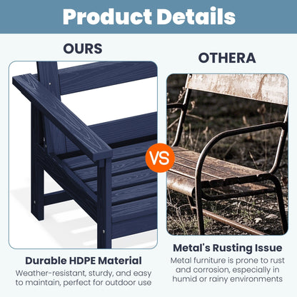 Set da conversazione per patio esterno in HDPE, 2 poltrone e tavolino doppio, cuscini rimovibili inclusi