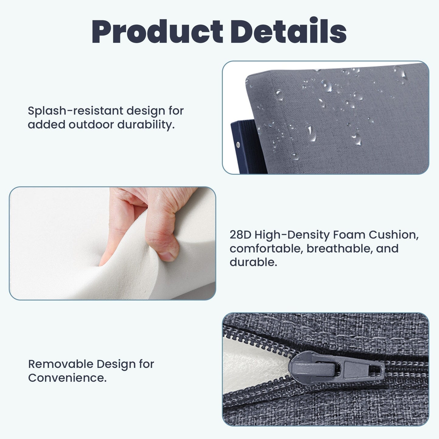 Set da conversazione per patio esterno in HDPE, 2 poltrone e tavolino doppio, cuscini rimovibili inclusi