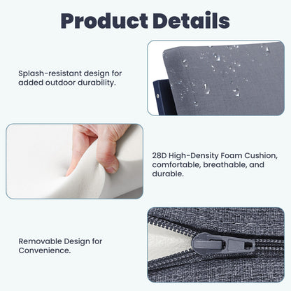 Set da conversazione per patio esterno in HDPE, 2 poltrone e tavolino doppio, cuscini rimovibili inclusi