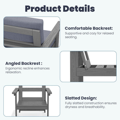 Set da conversazione per patio esterno in HDPE, 2 poltrone e tavolino doppio, cuscini rimovibili inclusi