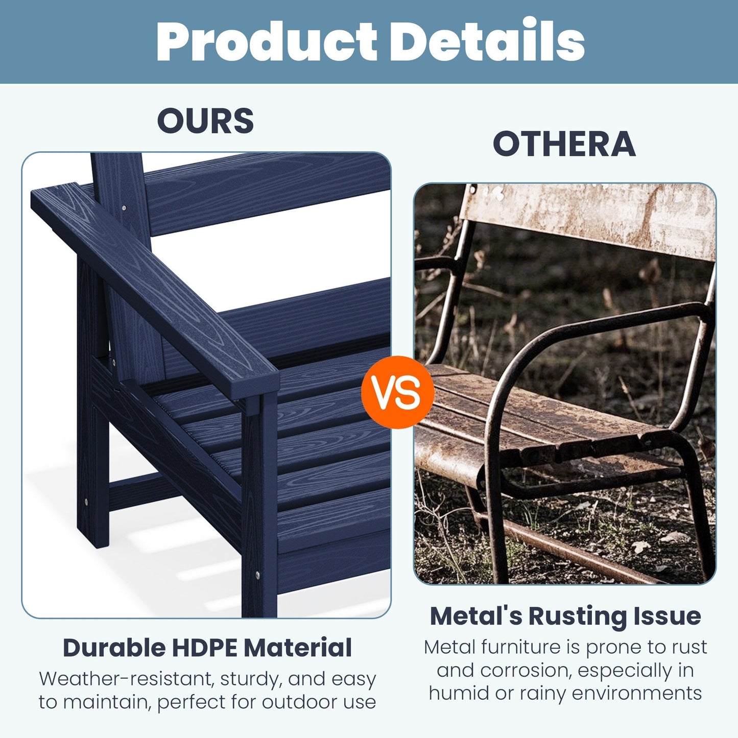 Set da conversazione per patio esterno in HDPE, 2 poltrone e tavolino doppio, cuscini rimovibili inclusi