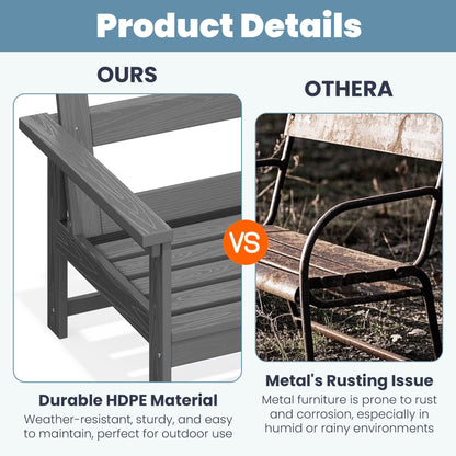 Set da conversazione per patio esterno in HDPE, 2 poltrone e tavolino doppio, cuscini rimovibili inclusi