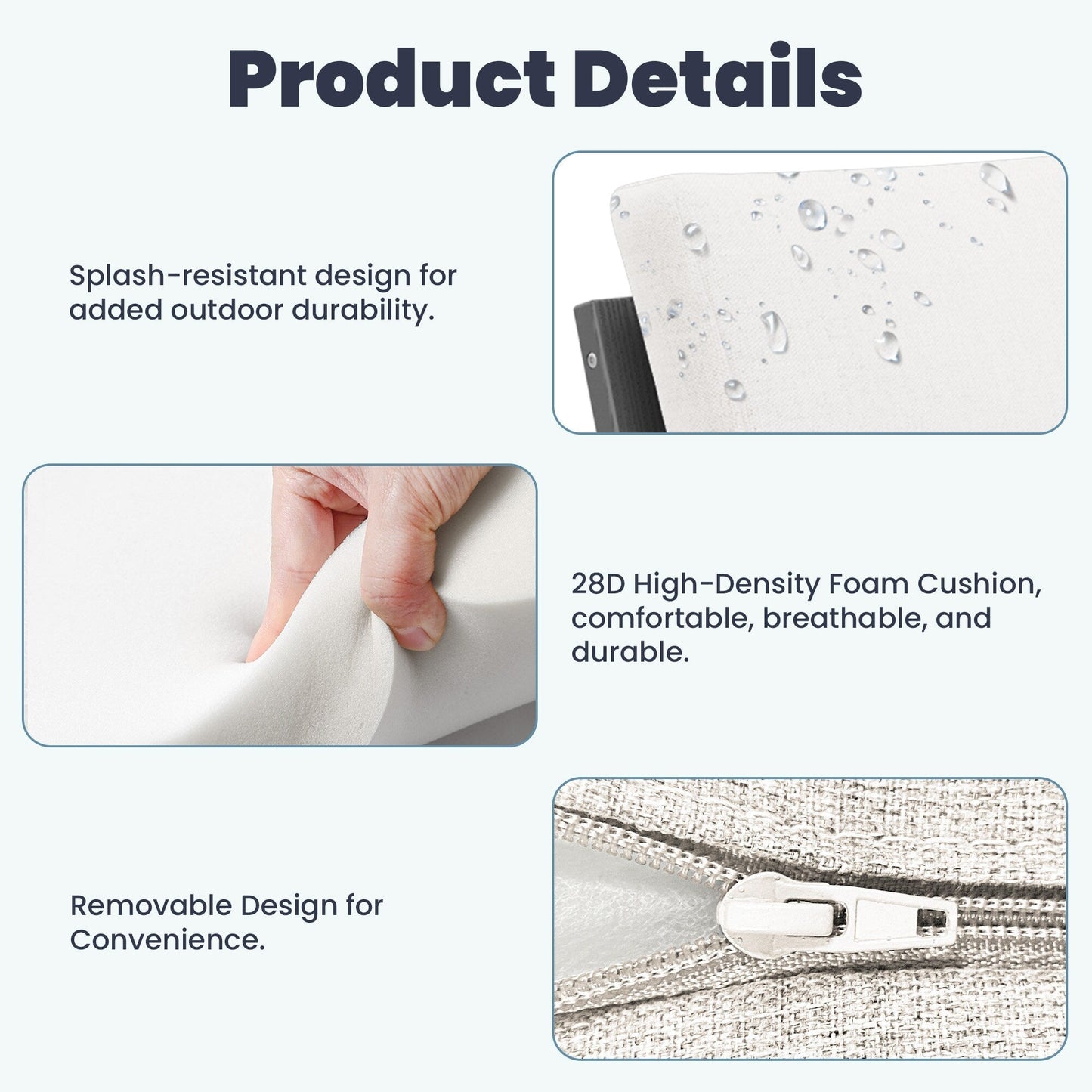 Set da conversazione per patio esterno in HDPE, 2 poltrone e tavolino doppio, cuscini rimovibili inclusi