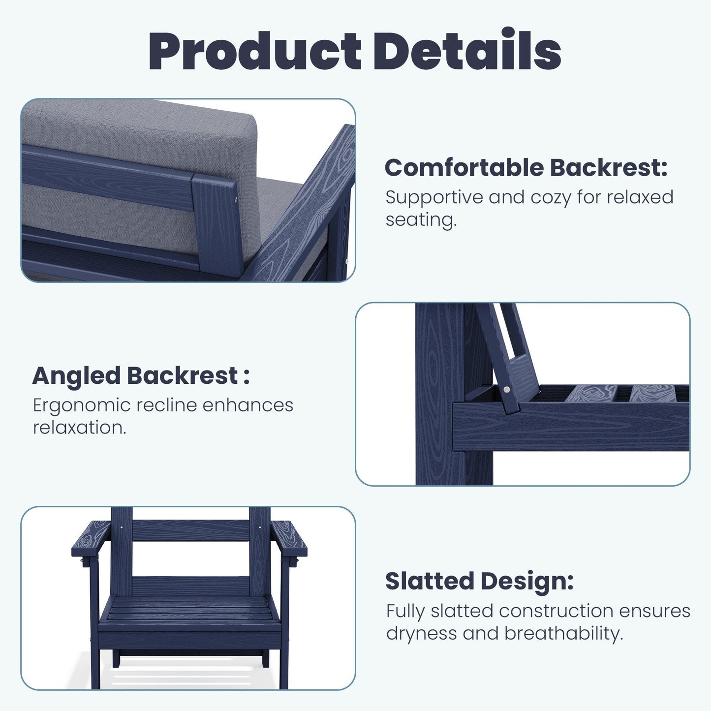 Set da conversazione per patio esterno in HDPE, 2 poltrone e tavolino doppio, cuscini rimovibili inclusi