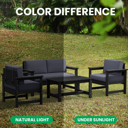 Set di divani componibili e tavolo da esterno in HDPE per patio, cuscini rimovibili inclusi, un divano a due posti, 2 divani singoli