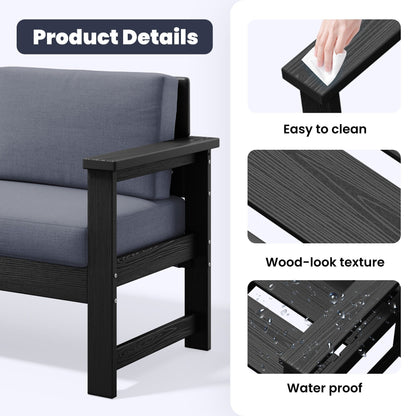 Set di divani componibili e tavolo da esterno in HDPE per patio, cuscini rimovibili inclusi, un divano a due posti, 2 divani singoli