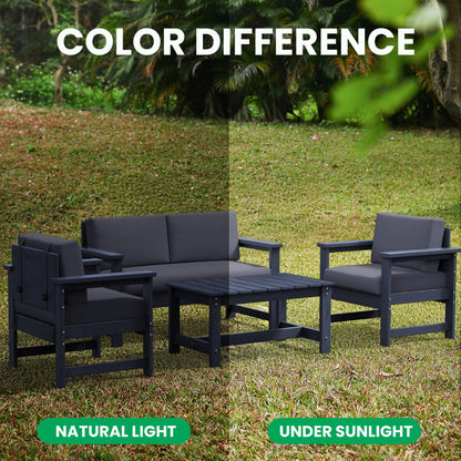 Set di divani componibili e tavolo da esterno in HDPE per patio, cuscini rimovibili inclusi, un divano a due posti, 2 divani singoli