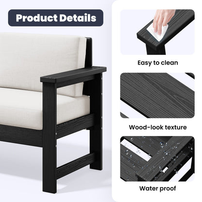 Set di divani componibili e tavolo da esterno in HDPE per patio, cuscini rimovibili inclusi, un divano a due posti, 2 divani singoli