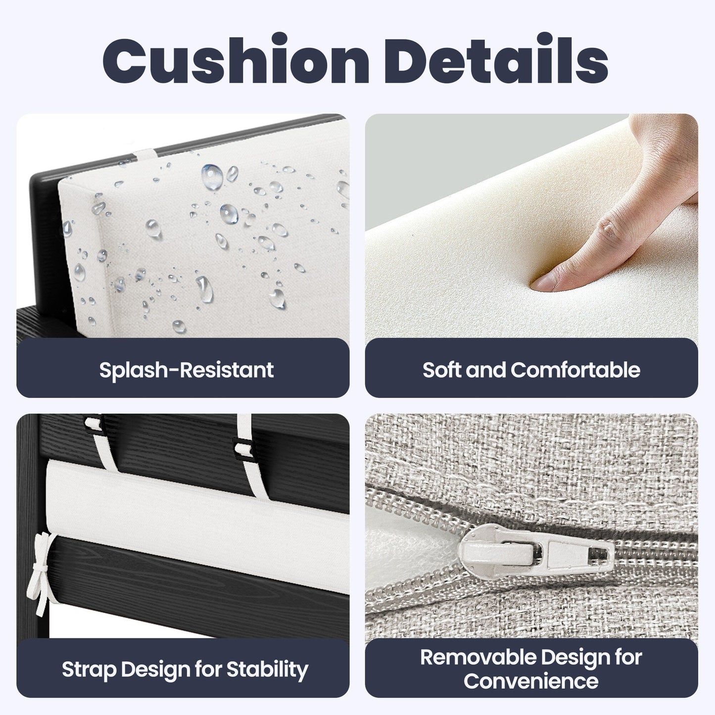 Set di divani componibili e tavolo da esterno in HDPE per patio, cuscini rimovibili inclusi, un divano a due posti, 2 divani singoli